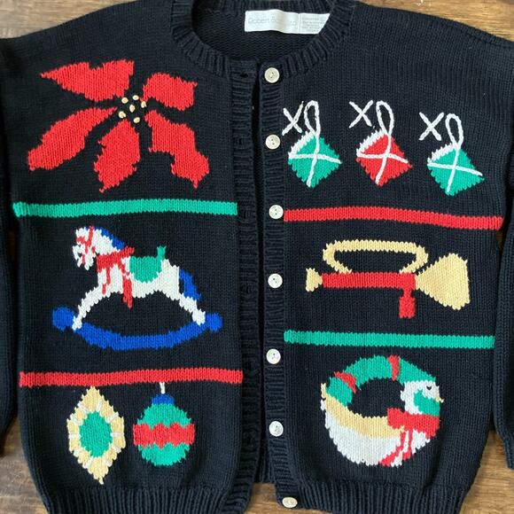 Vintage Christmas Cardigan Sweater Cotton Large - Picture 2 of 6